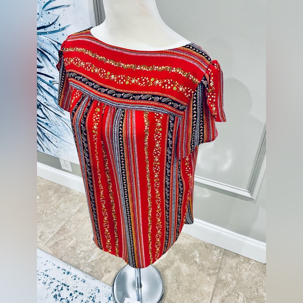(SOLD) LN!!! ANN TAYLOR LOFT RED MULTICOLOR SHIRT BLOUSE MEDIUM